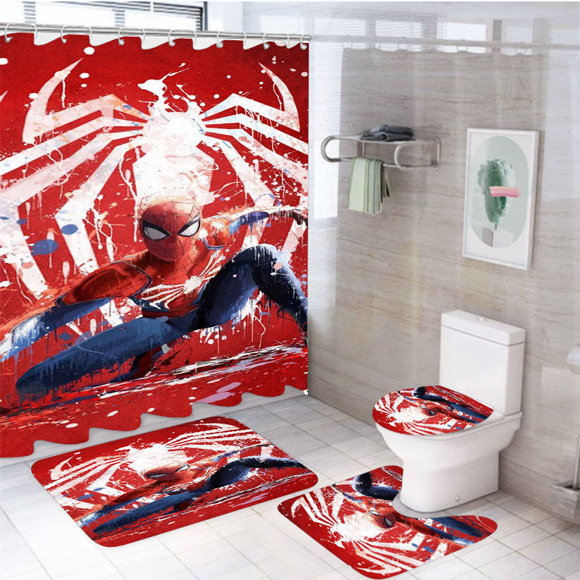 Marvel Spiderman Ps4  4Pcs Bathroom Set Shower Curtain