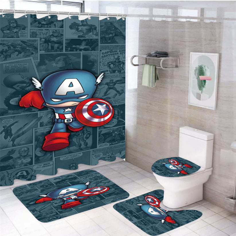 Marvel Studio Captain America Comic 4Pcs Bathroom Set Shower Curtain