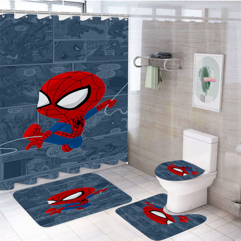 Marvel Studio Spiderman Comic  4Pcs Bathroom Set Shower Curtain