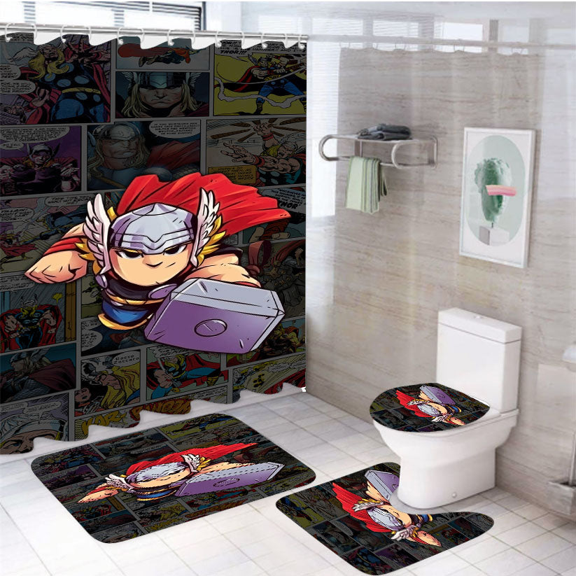 Marvel Studio Thor Comic 4Pcs Bathroom Set Shower Curtain