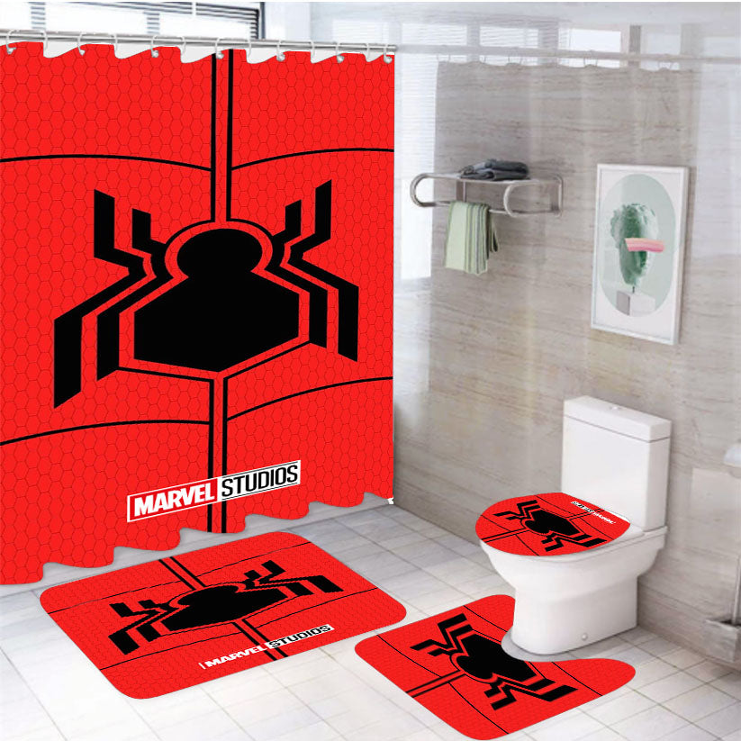 Marvel Studios Spiderman Homecoming Logo 4Pcs Bathroom Set Shower Curtain