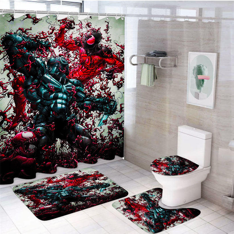 Marvel Venom Vs Scarlet Spider 4Pcs Bathroom Set Shower Curtain