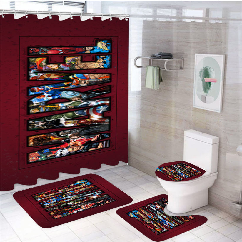 Marvel Wallpaper 4Pcs Bathroom Set Shower Curtain