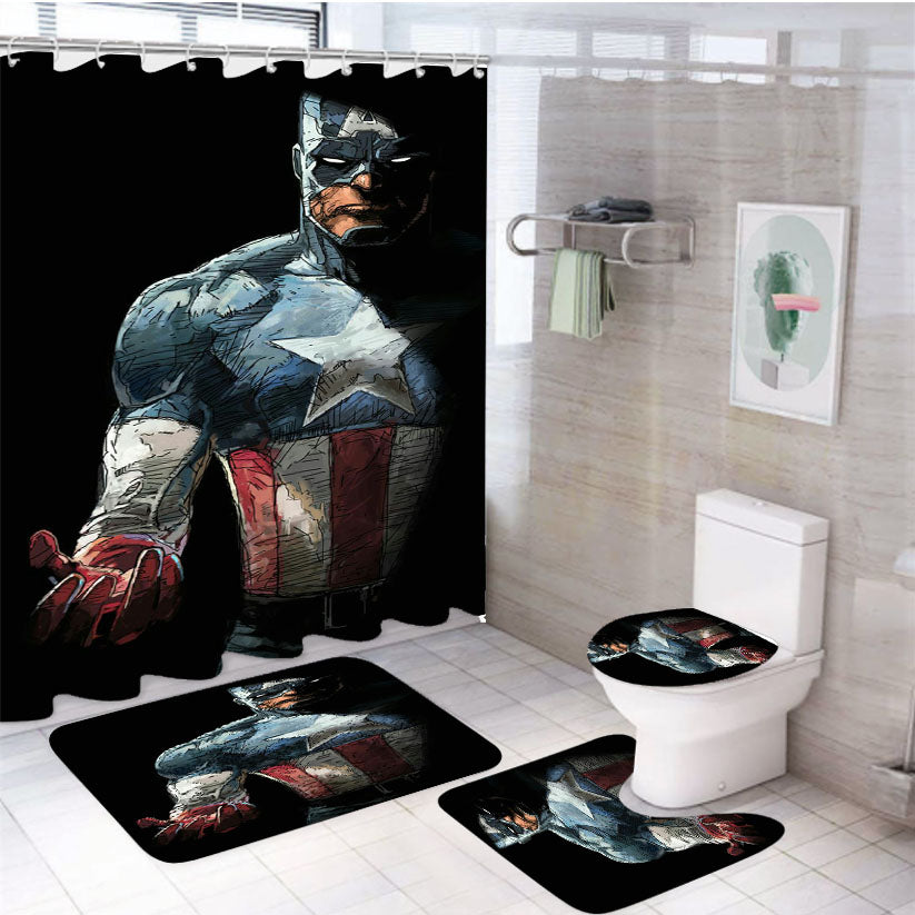 Marvels Captain America 4Pcs Bathroom Set Shower Curtain
