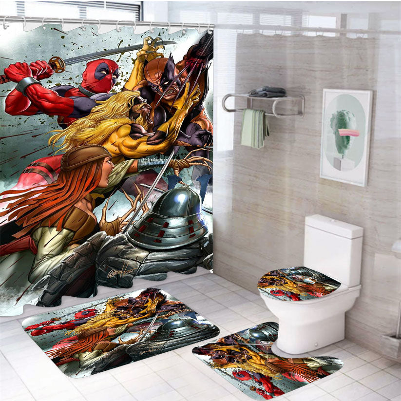 Marvels Fighting 4Pcs Bathroom Set Shower Curtain
