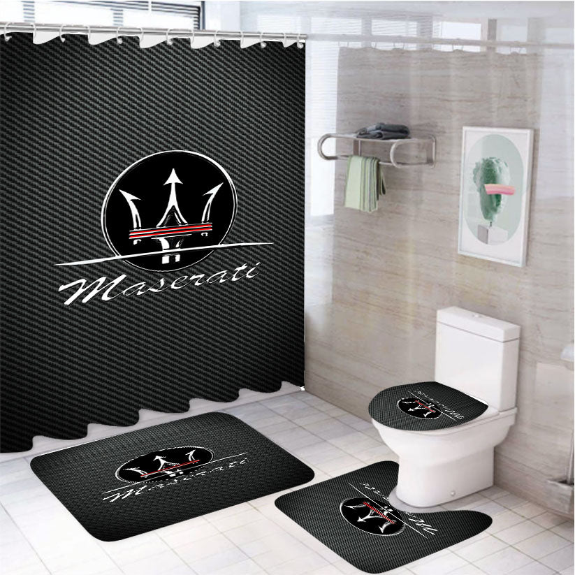 Maserati Logo Carbon Fiber 4Pcs Bathroom Set Shower Curtain