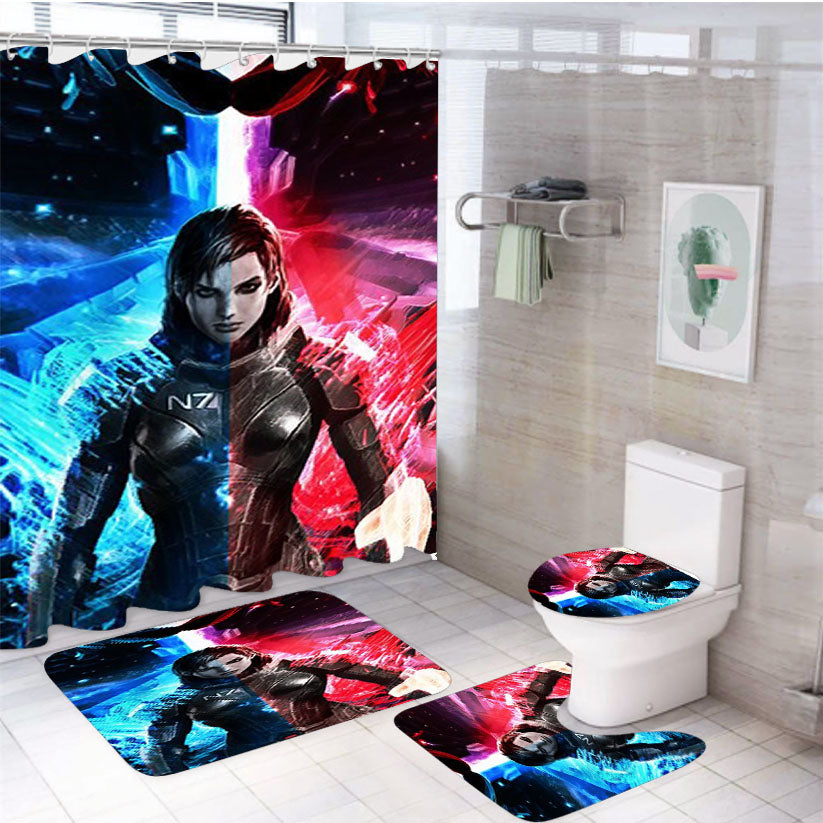 Mass Effect Femshep 4Pcs Bathroom Set Shower Curtain