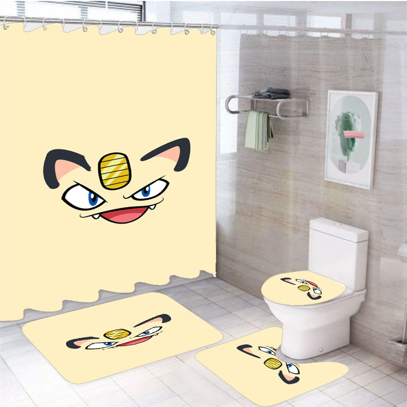 Meowth Pokemon 4Pcs Bathroom Set Shower Curtain