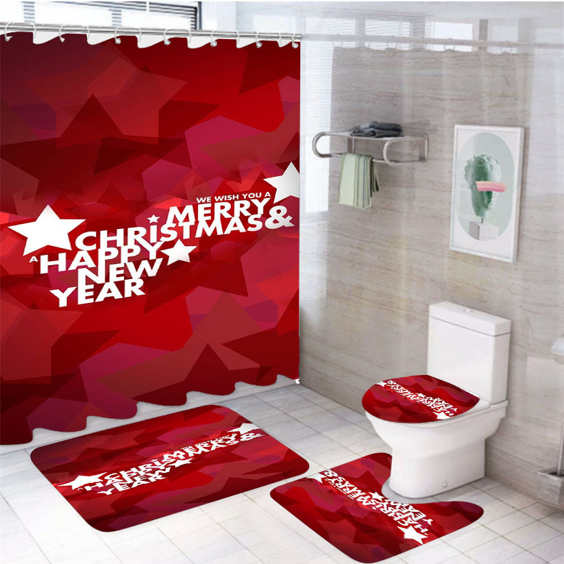 Merry Christmas 4Pcs Bathroom Set Shower Curtain