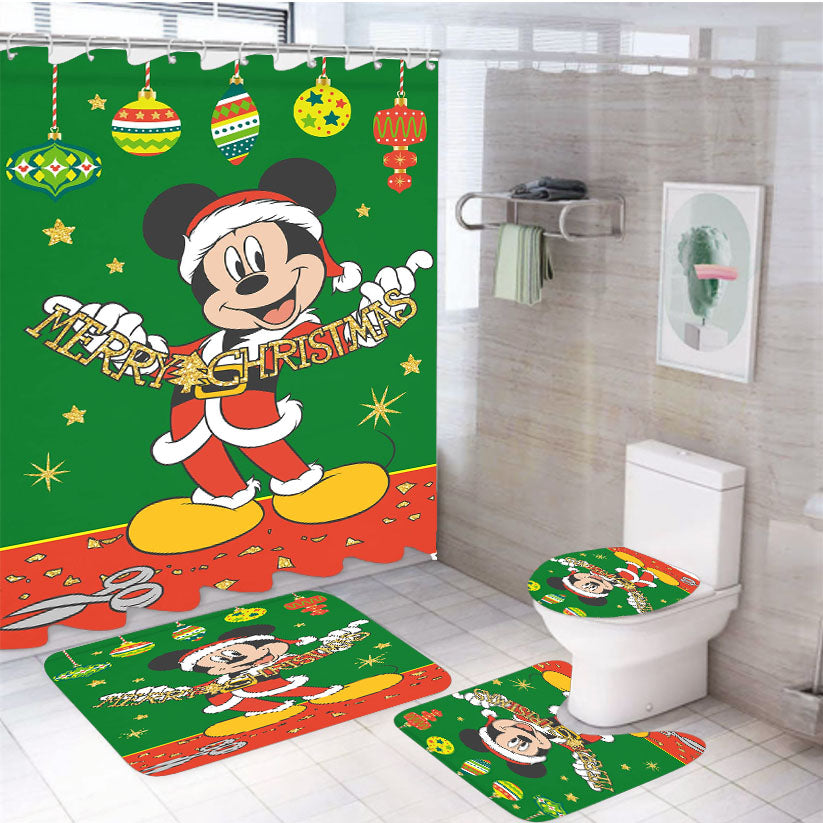 Merry Christmas Cutout Mickey 4Pcs Bathroom Set Shower Curtain