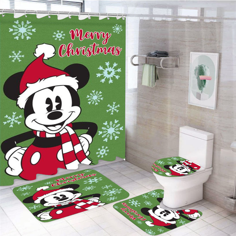 Merry Christmas Mickey 4Pcs Bathroom Set Shower Curtain