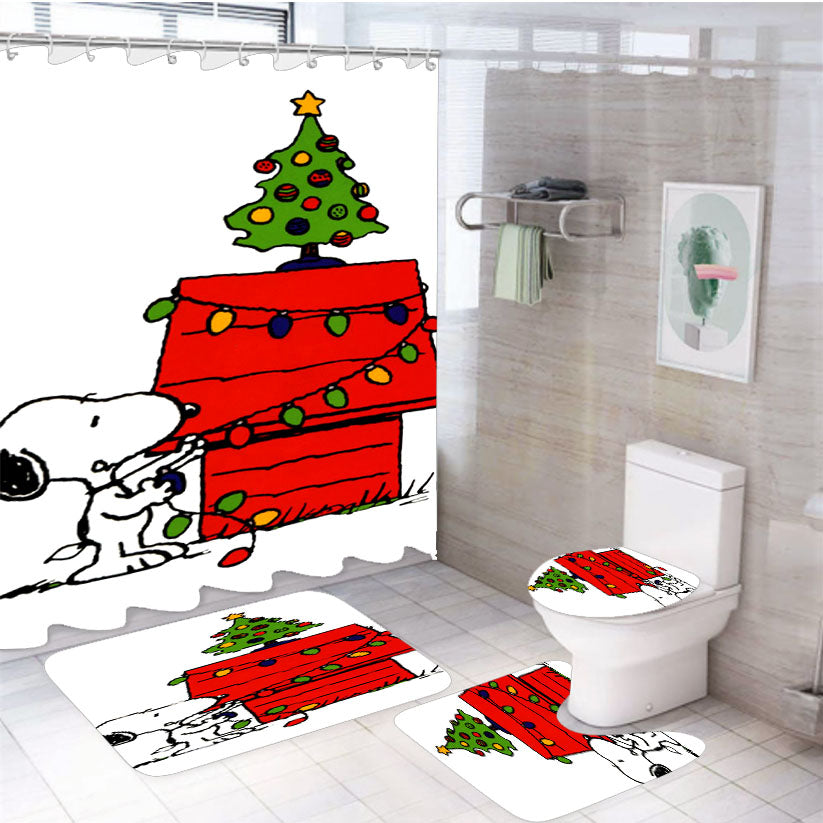 Merry Christmas Snoopy 4Pcs Bathroom Set Shower Curtain