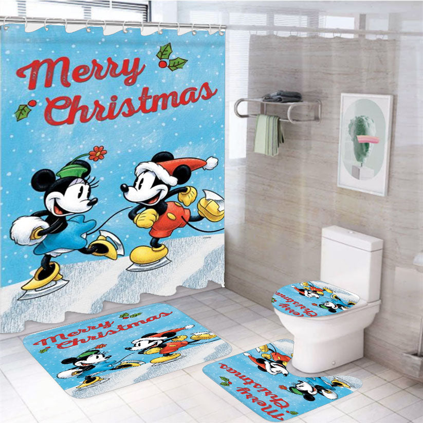 Merry Mickey & Minnie 4Pcs Bathroom Set Shower Curtain