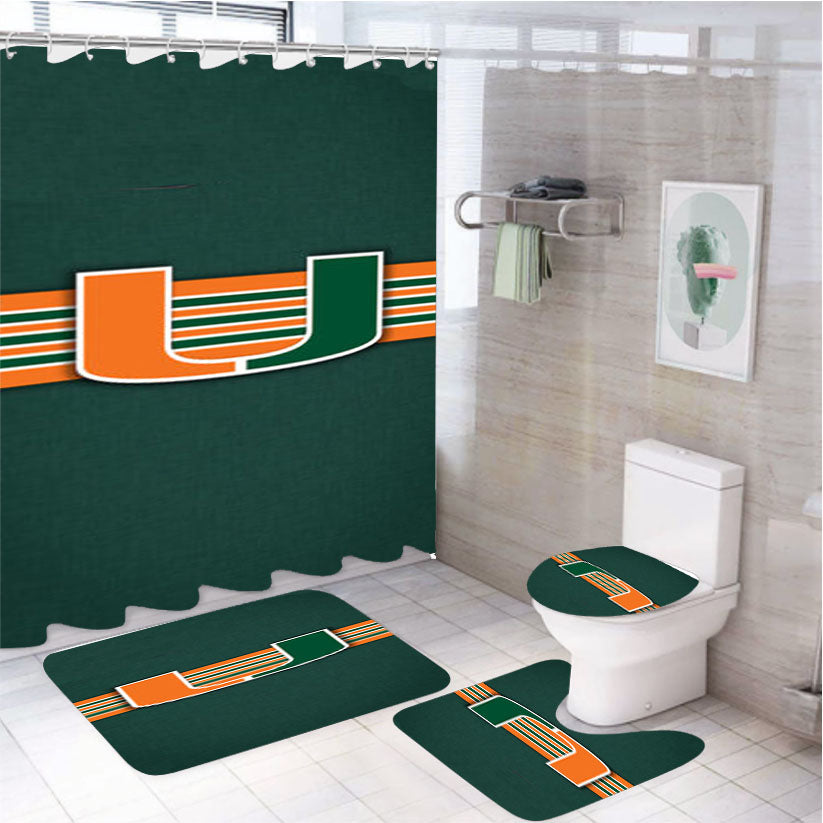 Miami Hurricanes 4Pcs Bathroom Set Shower Curtain