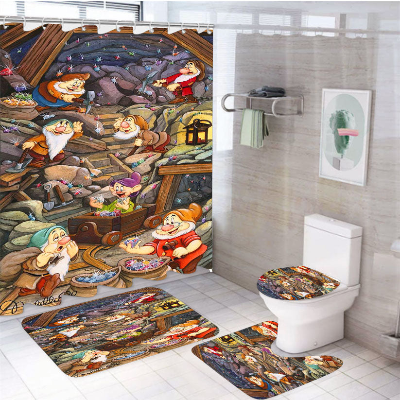Michelle St Laurent Disney Snow White And Seven Dwarf 4Pcs Bathroom Set Shower Curtain