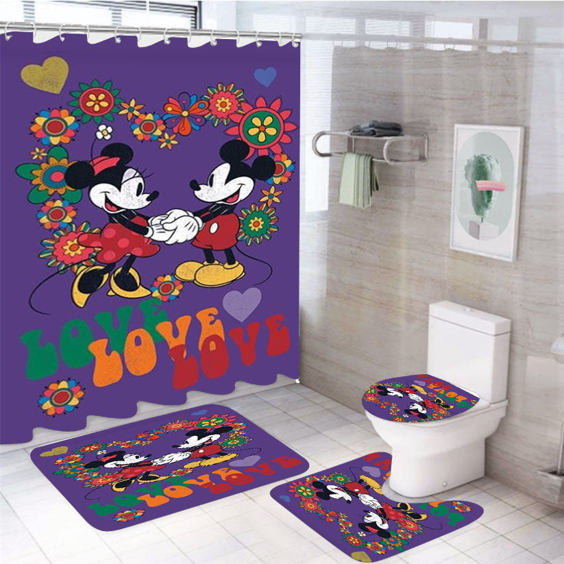 Mickey & Minnie Retro Love 4Pcs Bathroom Set Shower Curtain