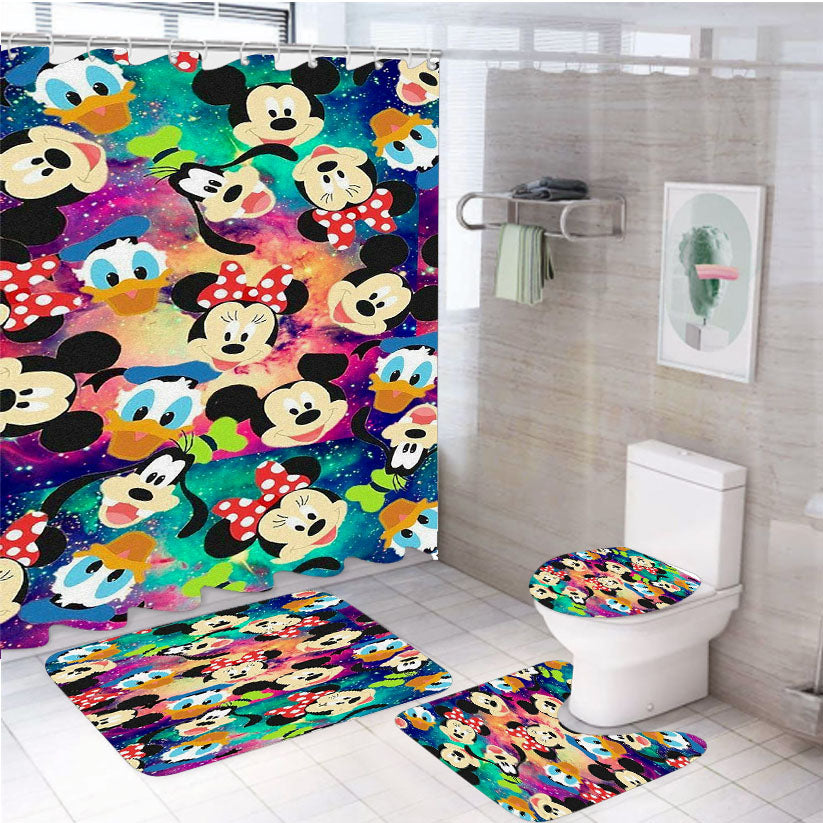 Mickey And Friends Galaxy Wallpaper 4Pcs Bathroom Set Shower Curtain