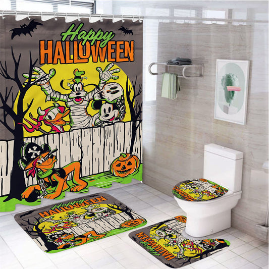 Mickey And Friends Halloween 4Pcs Bathroom Set Shower Curtain