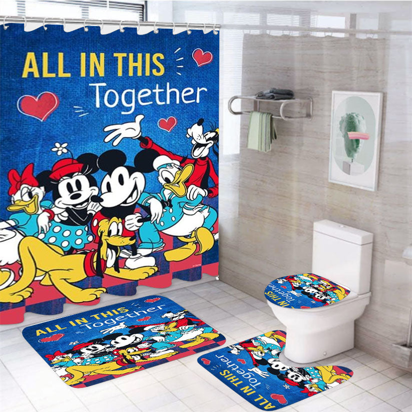 Mickey And Friends Together 4Pcs Bathroom Set Shower Curtain