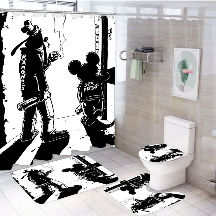 Mickey And Goofy 4Pcs Bathroom Set Shower Curtain
