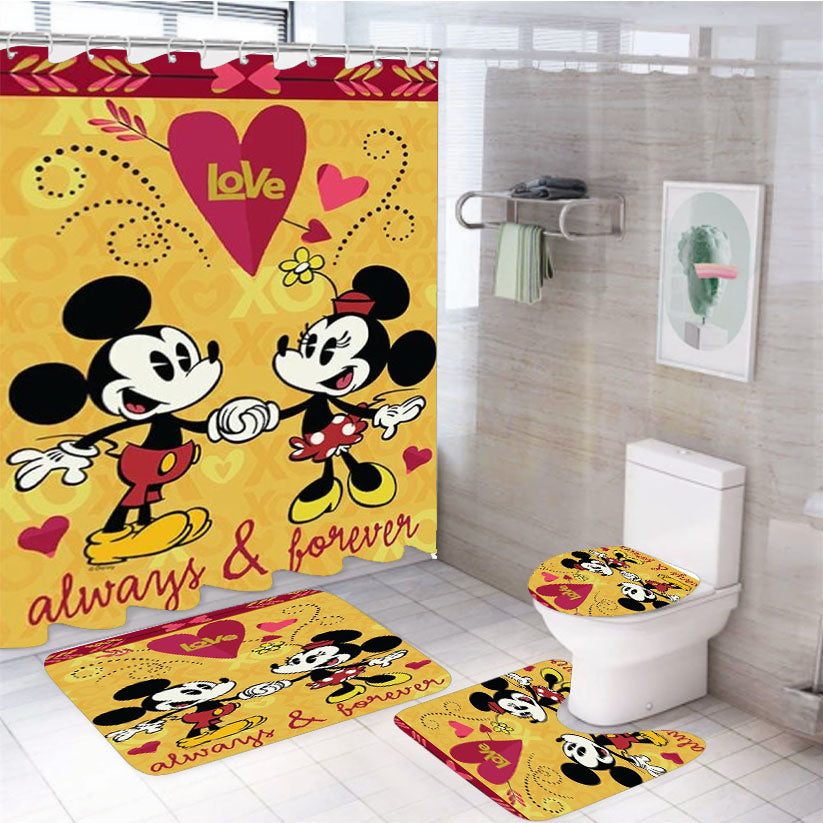 Mickey And Minnie Always 4Pcs Bathroom Set Shower Curtain