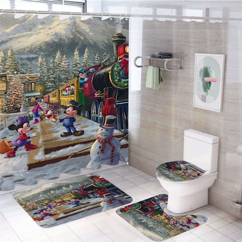 Mickey And Minnie Candy Cane Express 4Pcs Bathroom Set Shower Curtain