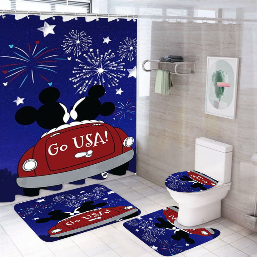 Mickey And Minnie Fireworks 4Pcs Bathroom Set Shower Curtain