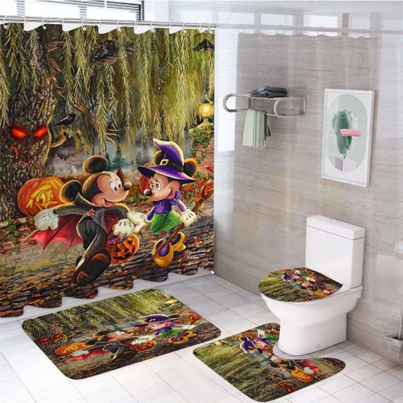Mickey And Minnie Halloween Fun 4Pcs Bathroom Set Shower Curtain