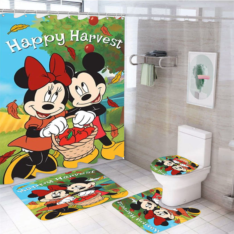 Mickey And Minnie Happy Harvest 4Pcs Bathroom Set Shower Curtain