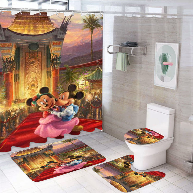 Mickey And Minnie Hollywood 4Pcs Bathroom Set Shower Curtain