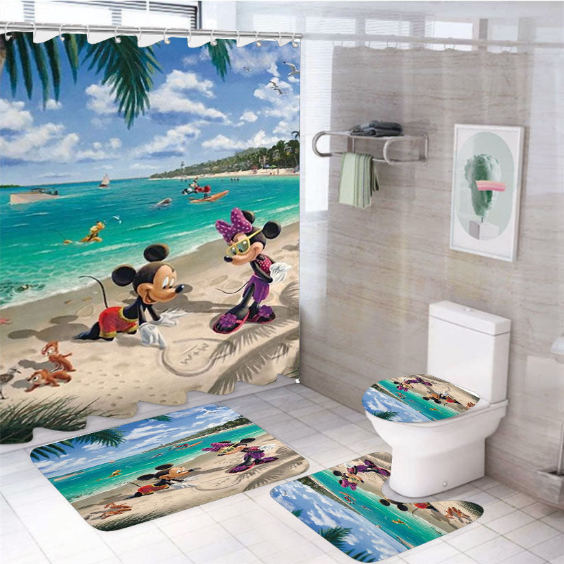 Mickey And Minnie In Florida 4Pcs Bathroom Set Shower Curtain