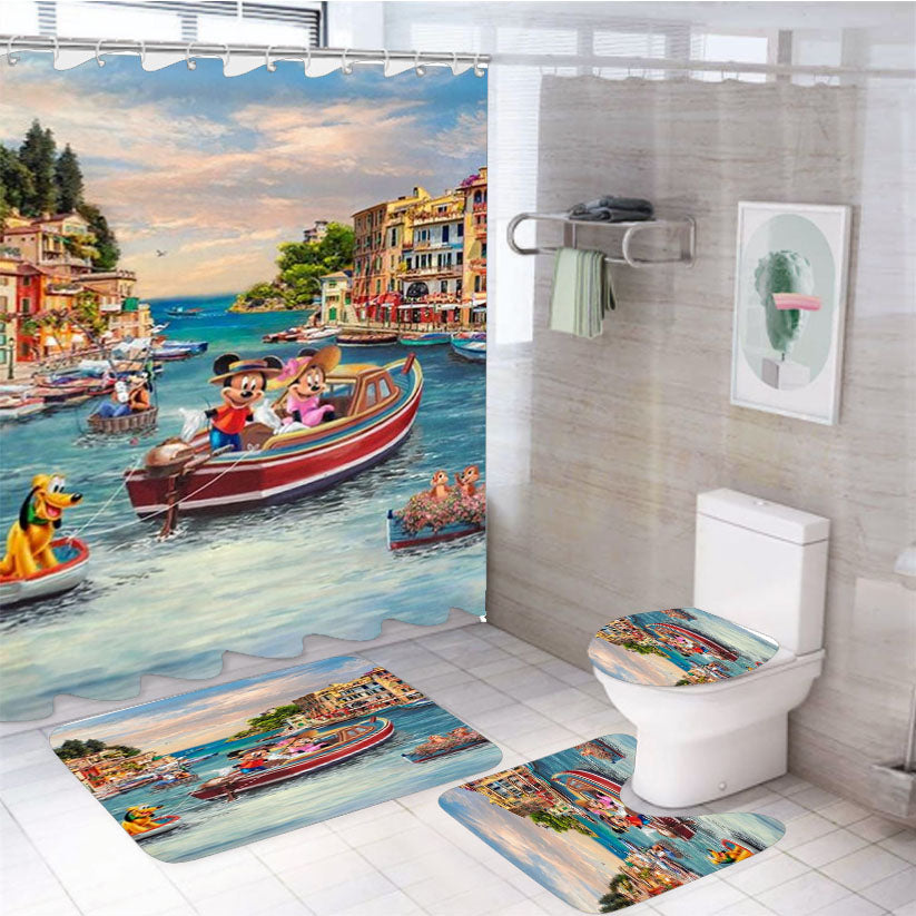 Mickey And Minnie In Italy 4Pcs Bathroom Set Shower Curtain