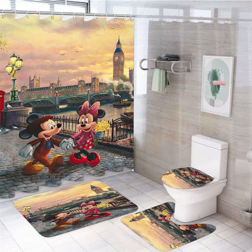 Mickey And Minnie In London 4Pcs Bathroom Set Shower Curtain