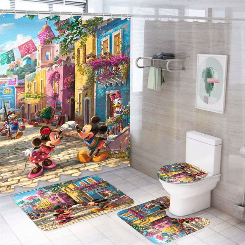 Mickey And Minnie In Mexico 4Pcs Bathroom Set Shower Curtain