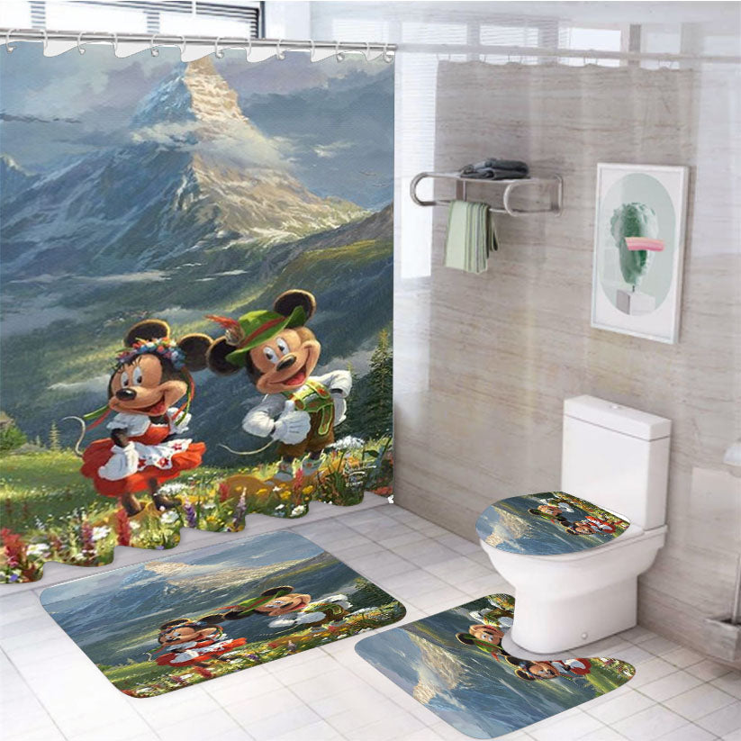 Mickey And Minnie In The Alps 4Pcs Bathroom Set Shower Curtain
