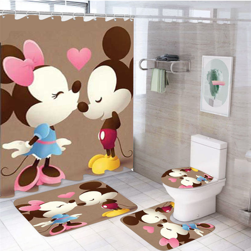 Mickey And Minnie Kiss Sepia 4Pcs Bathroom Set Shower Curtain