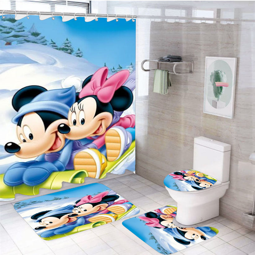 Mickey And Minnie Mose 4Pcs Bathroom Set Shower Curtain
