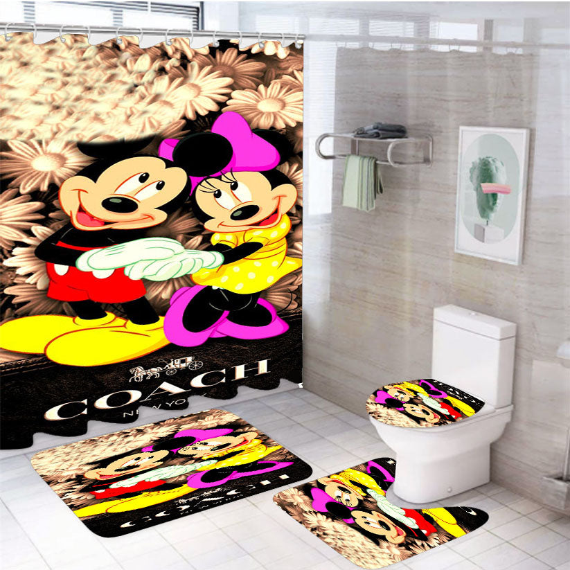 Mickey And Minnie Mouse Coach Cool 4Pcs Bathroom Set Shower Curtain