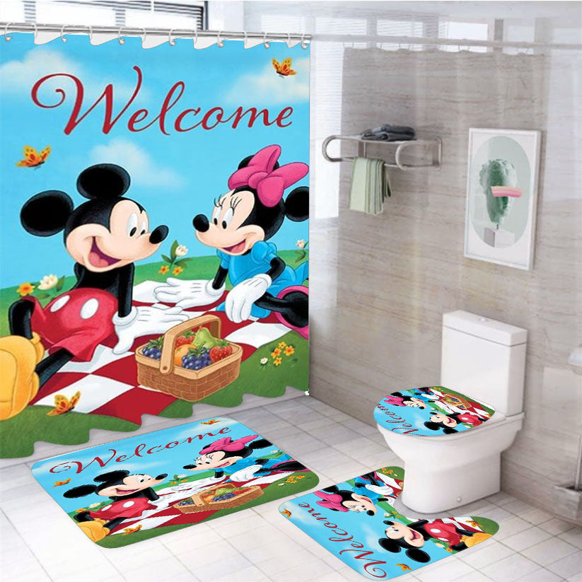 Mickey And Minnie Picnic 4Pcs Bathroom Set Shower Curtain