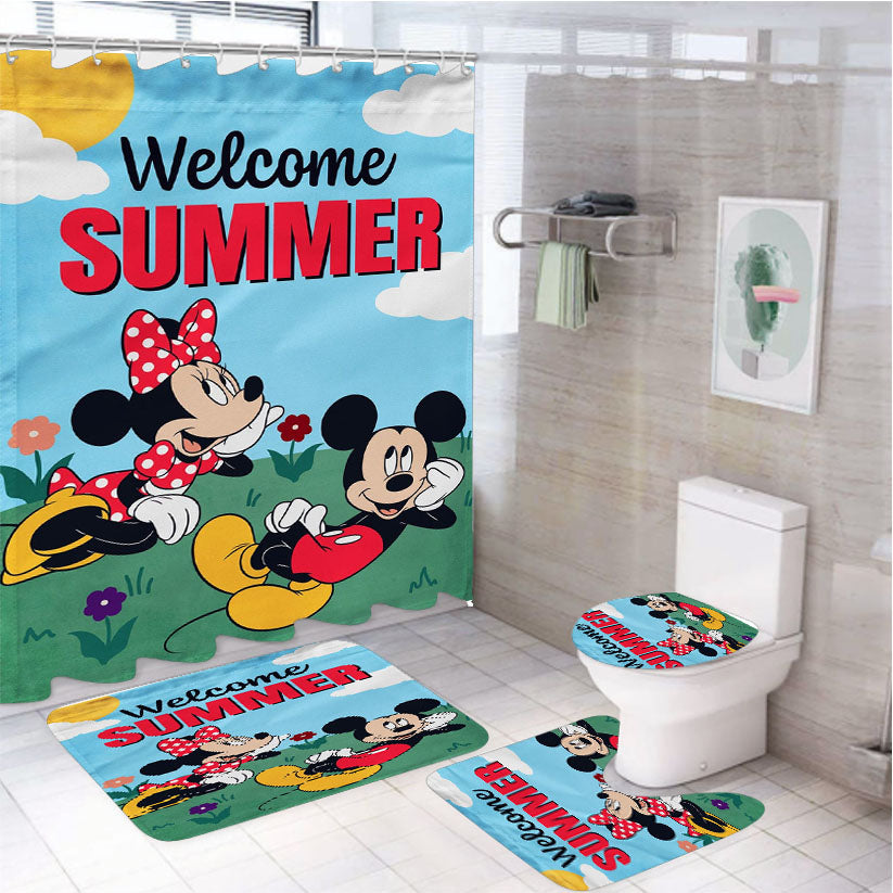 Mickey And Minnie Summer 4Pcs Bathroom Set Shower Curtain