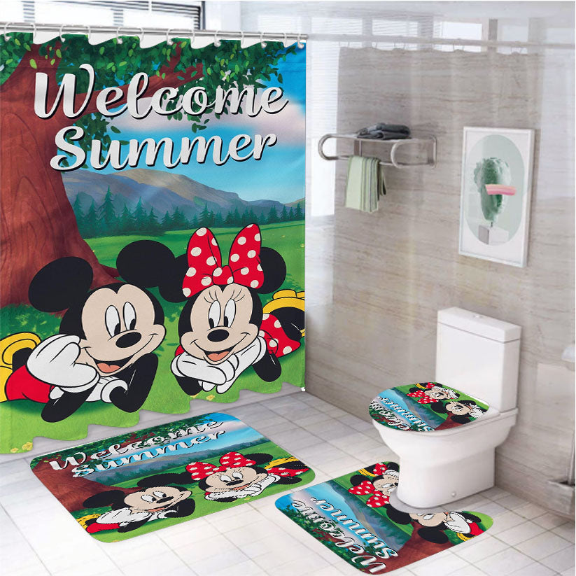 Mickey And Minnie Summer Welcome 4Pcs Bathroom Set Shower Curtain
