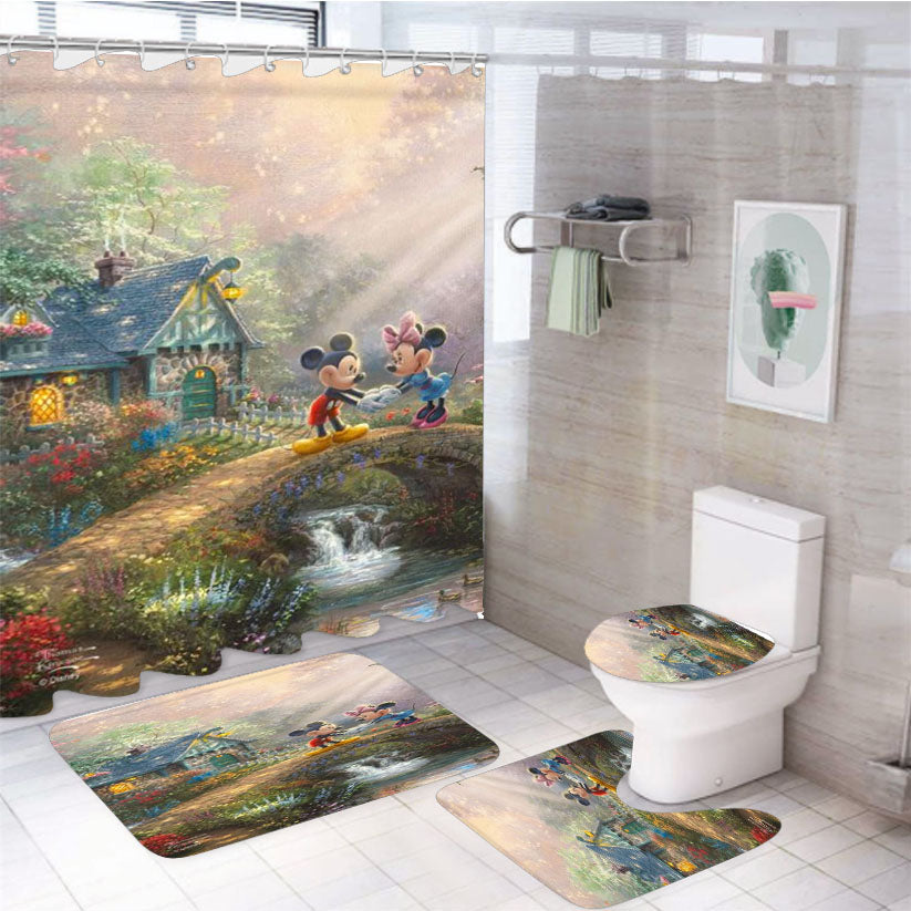 Mickey And Minnie Sweetheart Bridge 4Pcs Bathroom Set Shower Curtain