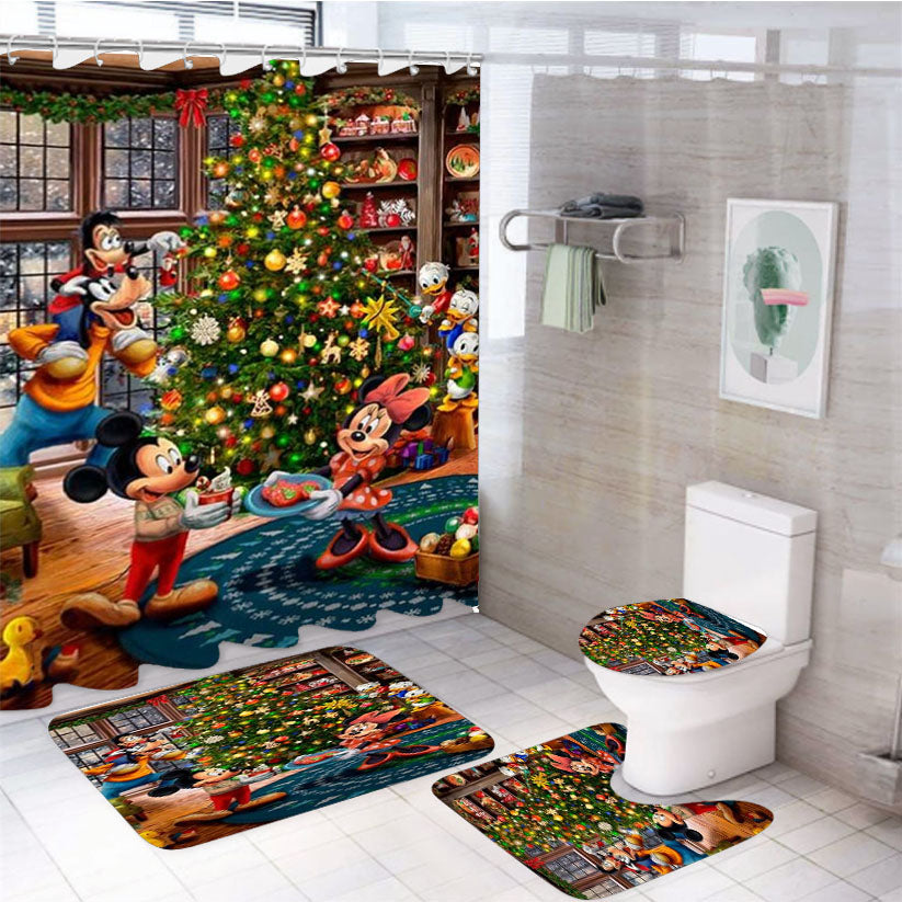 Mickey And Minnie Trimming The Tree 4Pcs Bathroom Set Shower Curtain