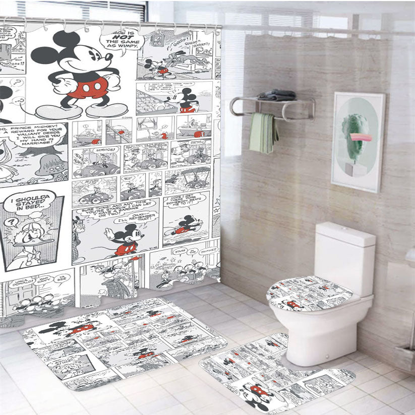 Mickey Disney Comic 4Pcs Bathroom Set Shower Curtain
