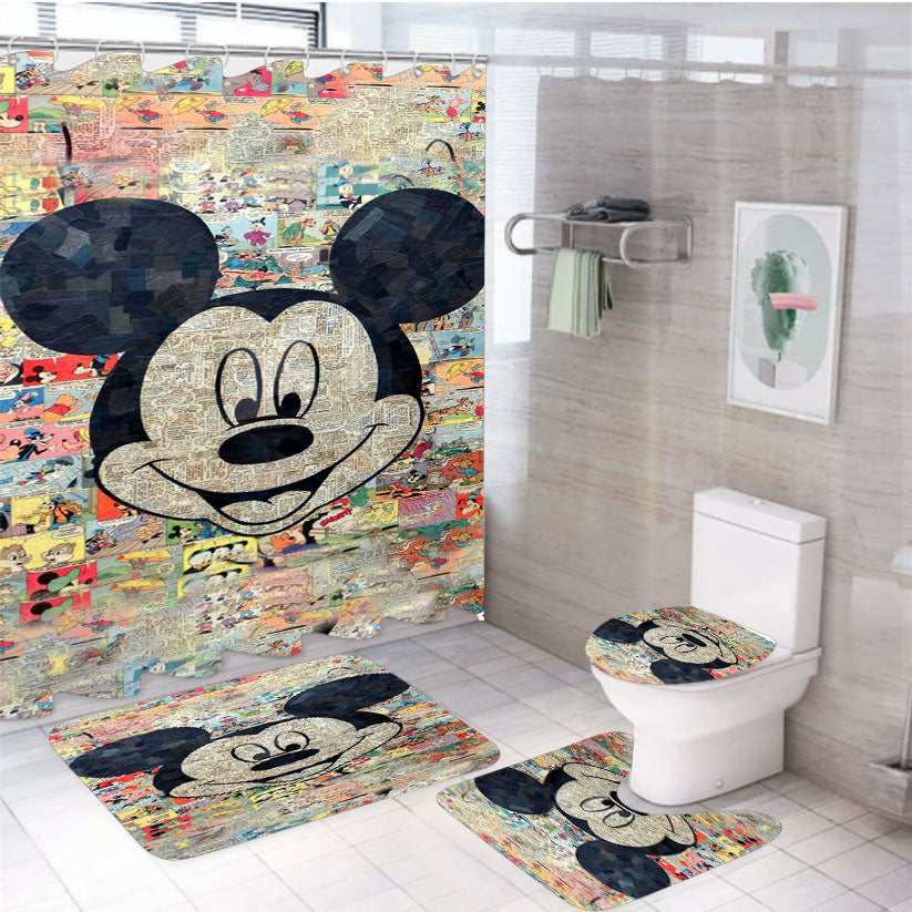 Mickey Disney Comic Collage 4Pcs Bathroom Set Shower Curtain