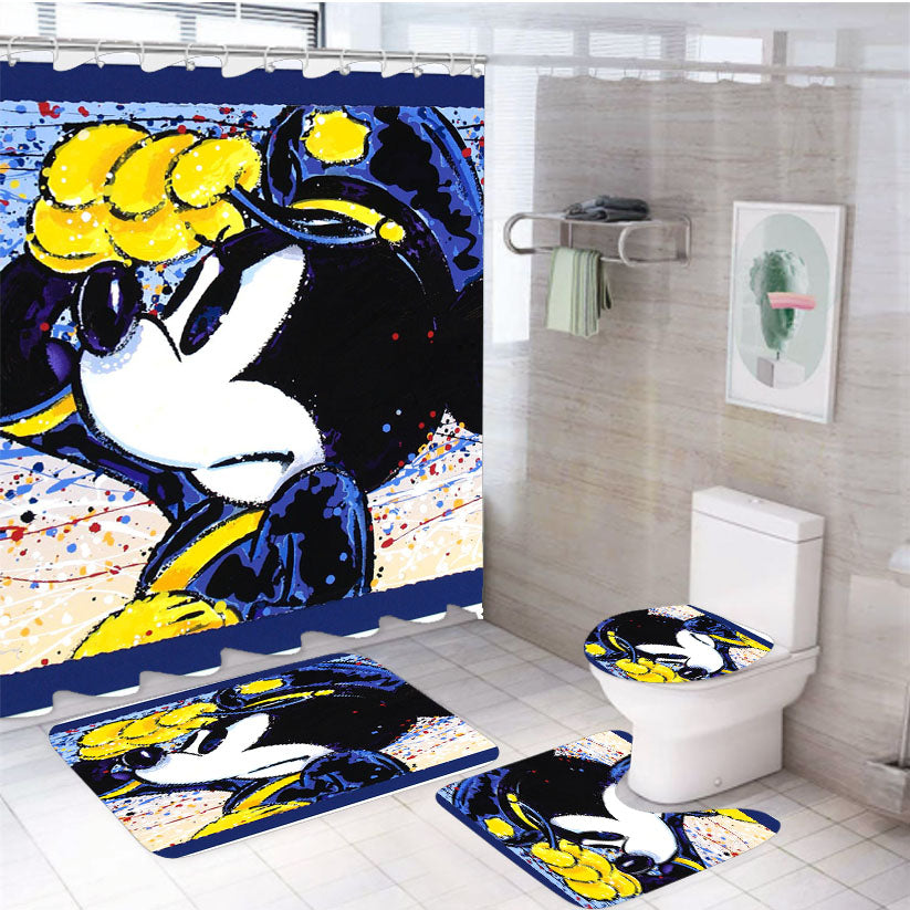Mickey Disney Police 4Pcs Bathroom Set Shower Curtain