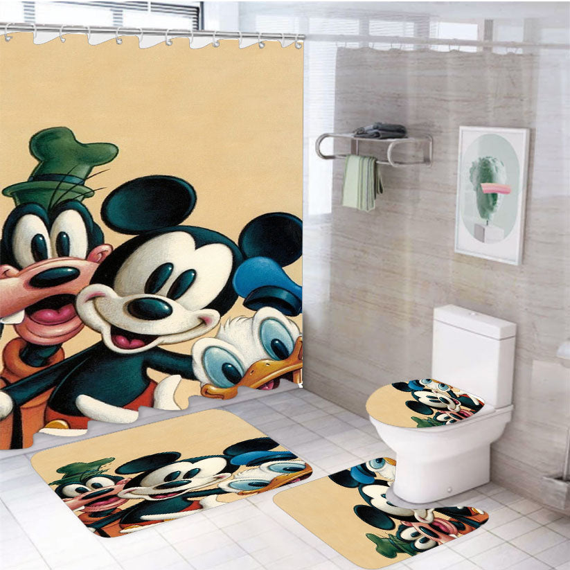 Mickey Donald Goofy 4Pcs Bathroom Set Shower Curtain