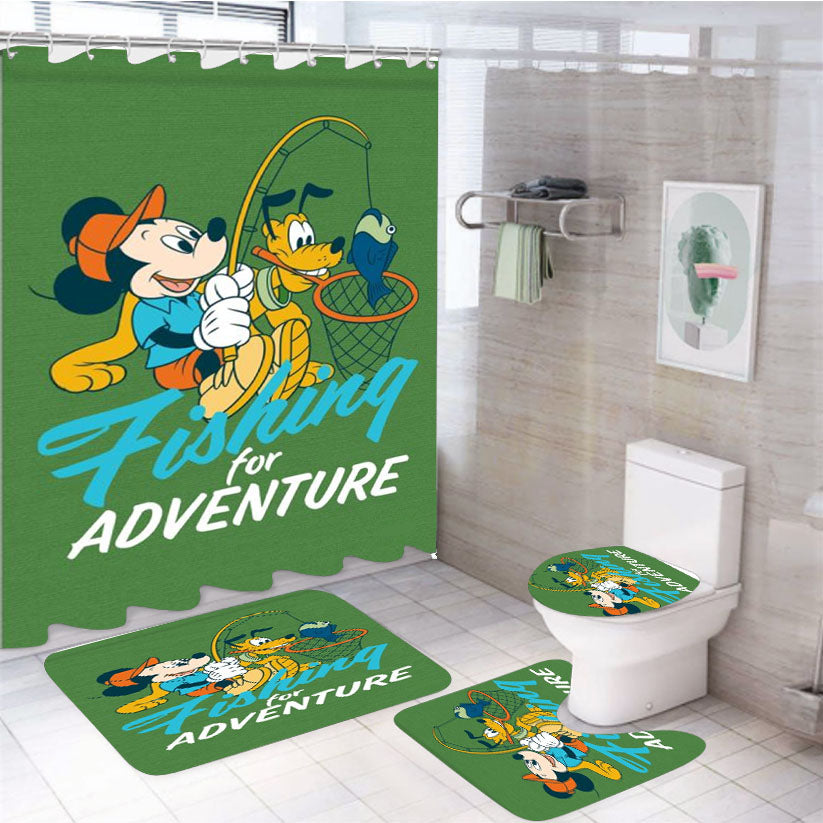 Mickey Fishing For Adventure 4Pcs Bathroom Set Shower Curtain