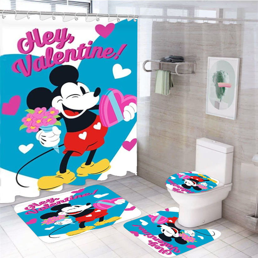 Mickey Flowers And Candy 4Pcs Bathroom Set Shower Curtain