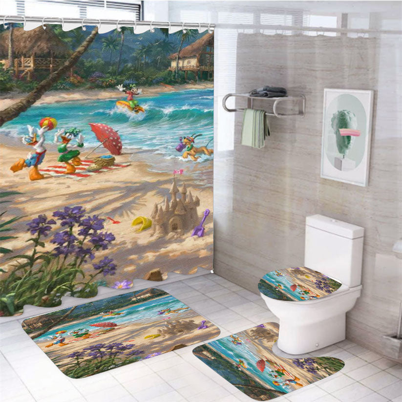 Mickey Friends Hawaii 4Pcs Bathroom Set Shower Curtain